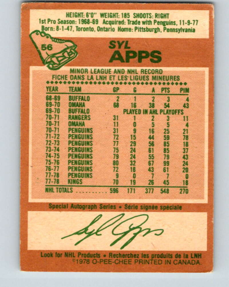 1978-79 O-Pee-Chee #56 Syl Apps Jr.  Los Angeles Kings  V21633