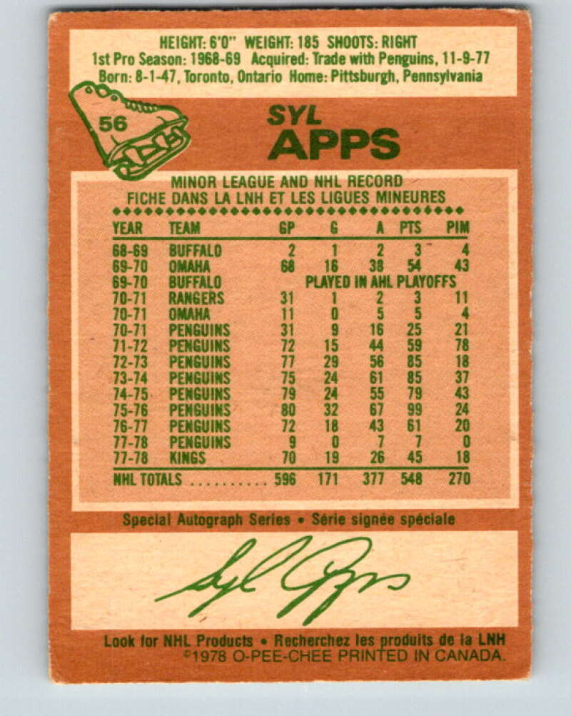 1978-79 O-Pee-Chee #56 Syl Apps Jr.  Los Angeles Kings  V21634