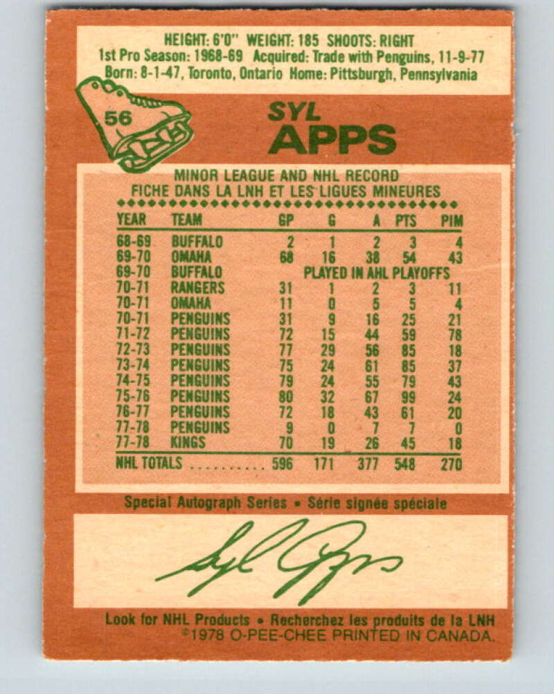 1978-79 O-Pee-Chee #56 Syl Apps Jr.  Los Angeles Kings  V21635