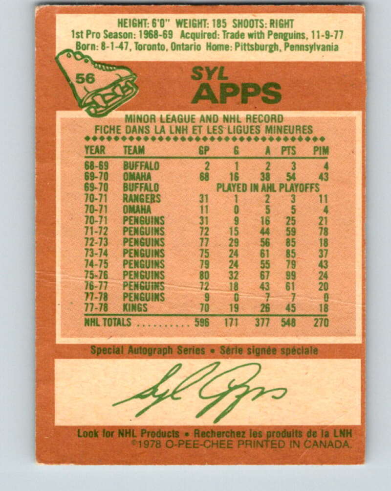 1978-79 O-Pee-Chee #56 Syl Apps Jr.  Los Angeles Kings  V21636