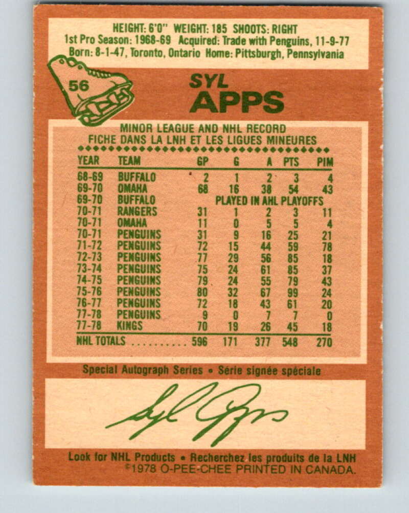 1978-79 O-Pee-Chee #56 Syl Apps Jr.  Los Angeles Kings  V21637
