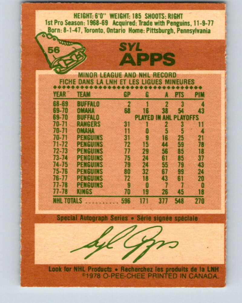 1978-79 O-Pee-Chee #56 Syl Apps Jr.  Los Angeles Kings  V21639