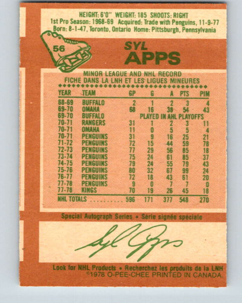 1978-79 O-Pee-Chee #56 Syl Apps Jr.  Los Angeles Kings  V21640
