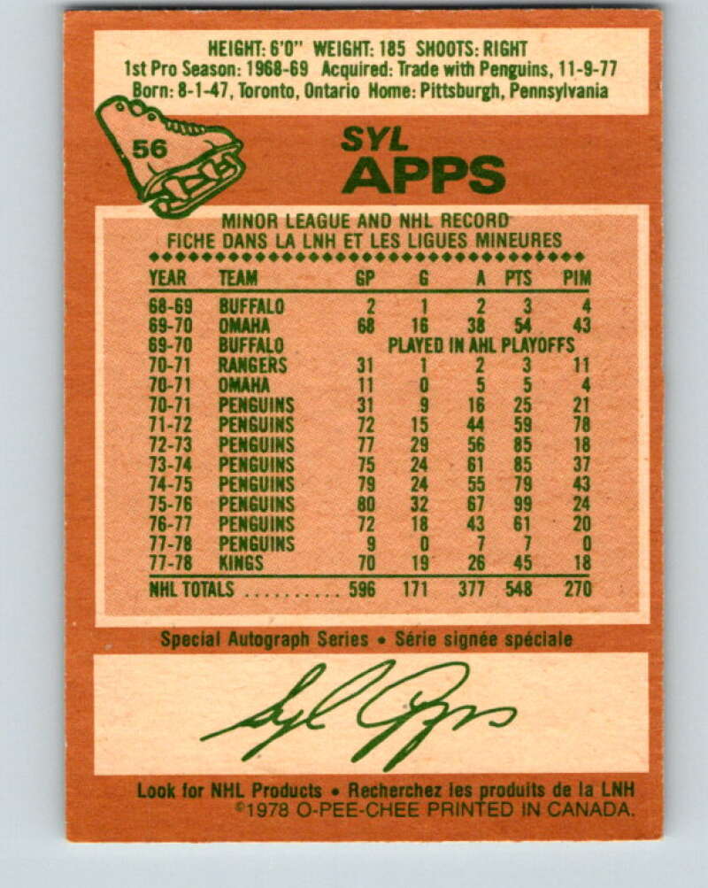 1978-79 O-Pee-Chee #56 Syl Apps Jr.  Los Angeles Kings  V21641