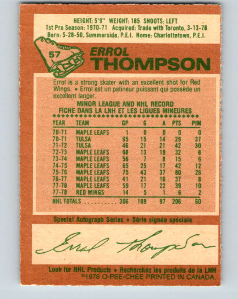 1978-79 O-Pee-Chee #57 Errol Thompson  Detroit Red Wings  V21645