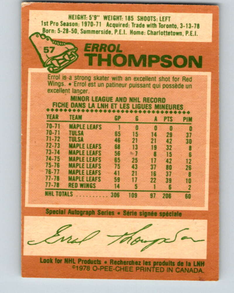 1978-79 O-Pee-Chee #57 Errol Thompson  Detroit Red Wings  V21647