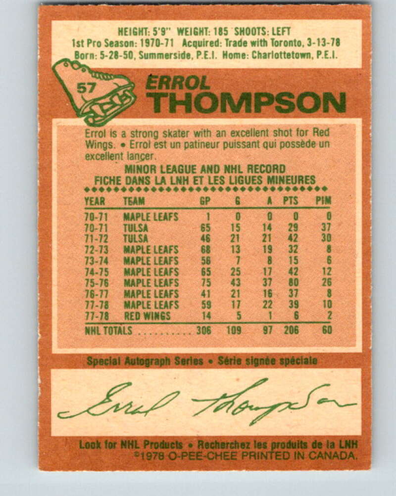 1978-79 O-Pee-Chee #57 Errol Thompson  Detroit Red Wings  V21650