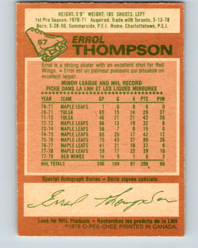 1978-79 O-Pee-Chee #57 Errol Thompson  Detroit Red Wings  V21651
