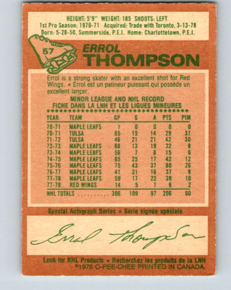 1978-79 O-Pee-Chee #57 Errol Thompson  Detroit Red Wings  V21654