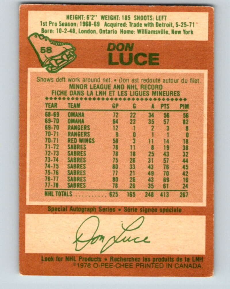 1978-79 O-Pee-Chee #58 Don Luce  Buffalo Sabres  V21658