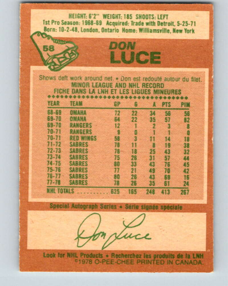 1978-79 O-Pee-Chee #58 Don Luce  Buffalo Sabres  V21661