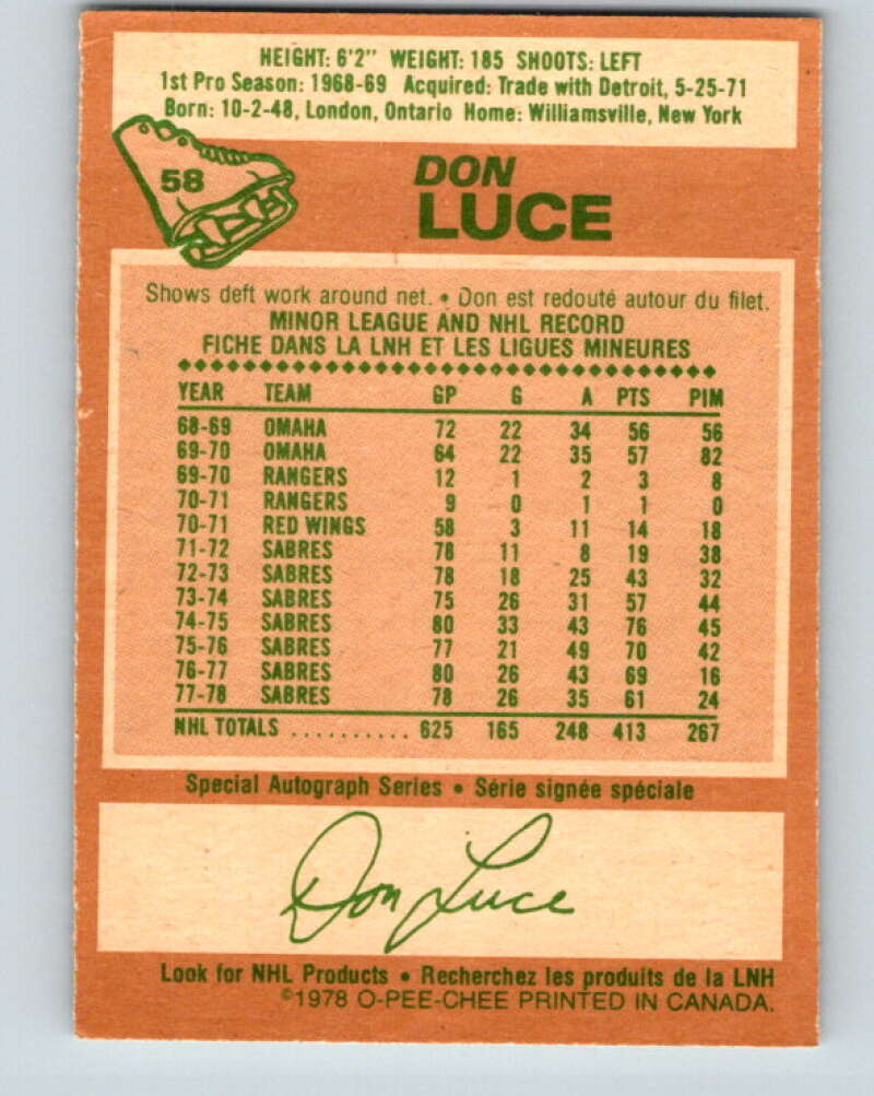1978-79 O-Pee-Chee #58 Don Luce  Buffalo Sabres  V21663