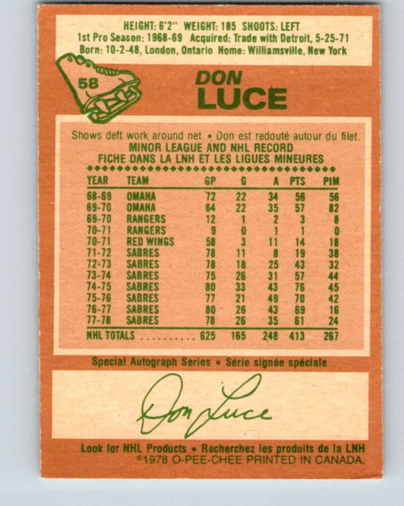 1978-79 O-Pee-Chee #58 Don Luce  Buffalo Sabres  V21666
