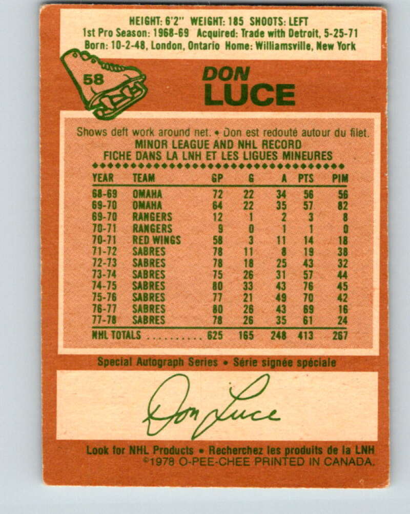 1978-79 O-Pee-Chee #58 Don Luce  Buffalo Sabres  V21668