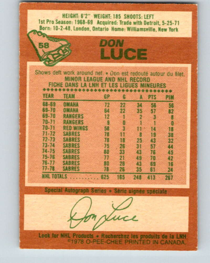 1978-79 O-Pee-Chee #58 Don Luce  Buffalo Sabres  V21671