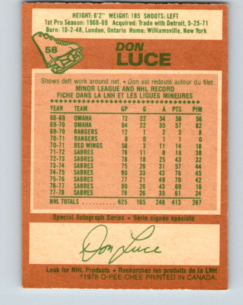 1978-79 O-Pee-Chee #58 Don Luce  Buffalo Sabres  V21672