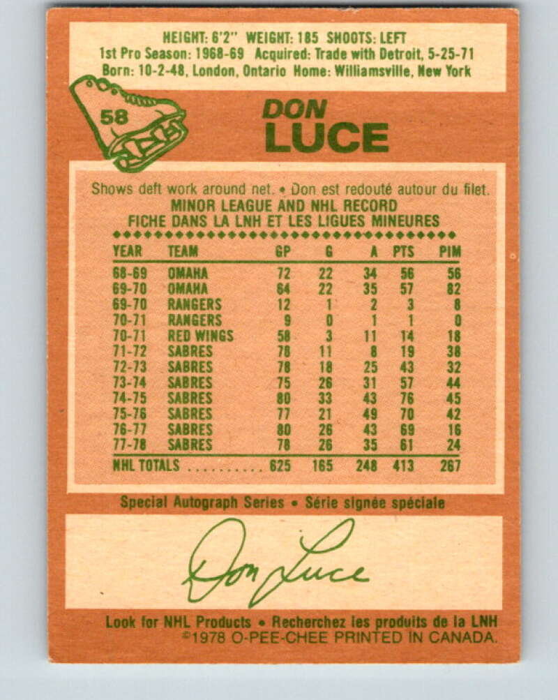 1978-79 O-Pee-Chee #58 Don Luce  Buffalo Sabres  V21674
