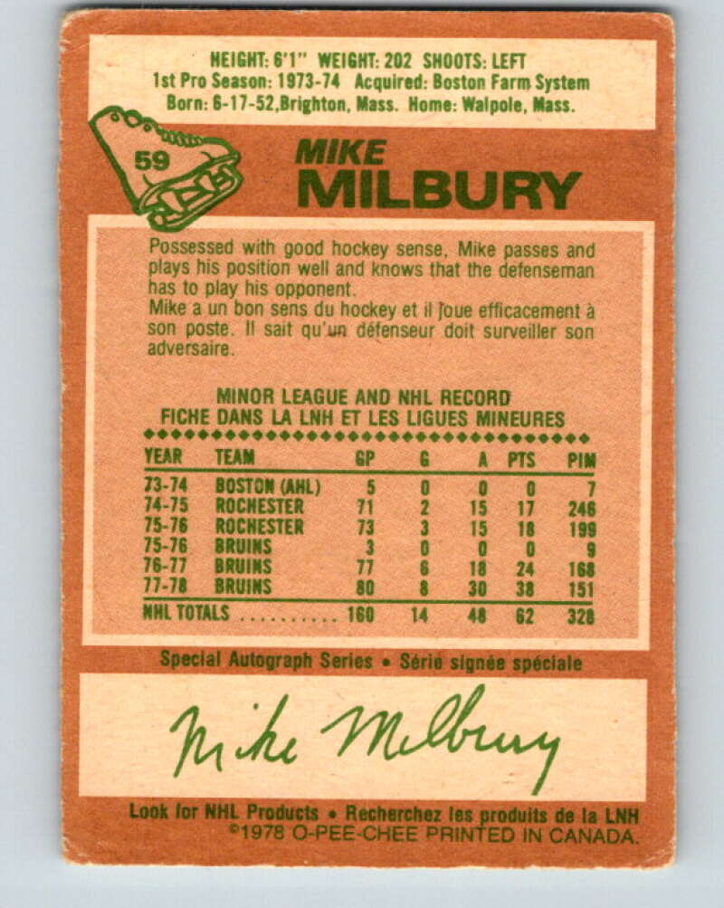 1978-79 O-Pee-Chee #59 Mike Milbury  Boston Bruins  V21677