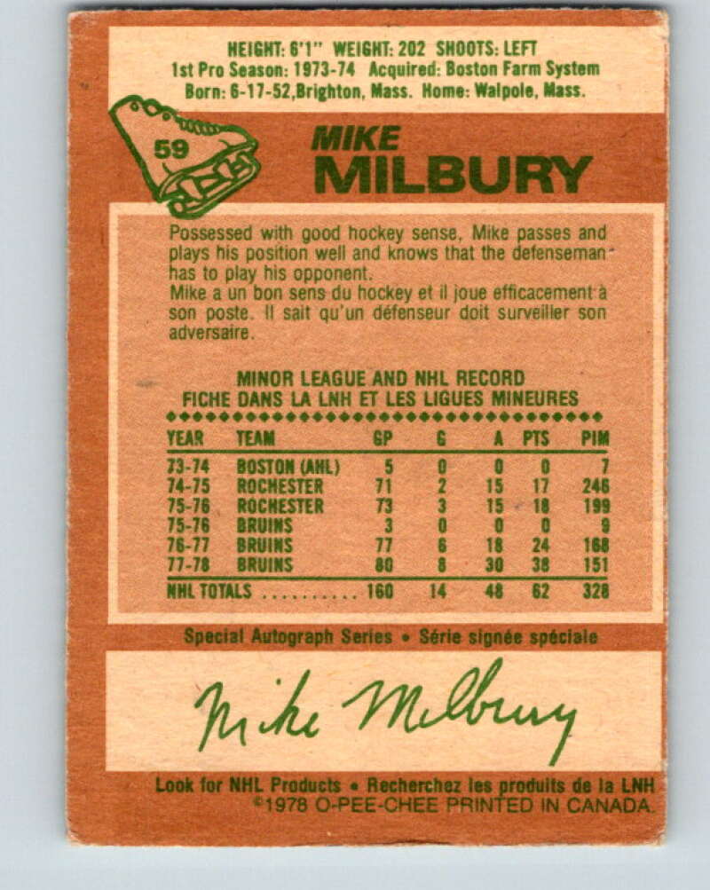 1978-79 O-Pee-Chee #59 Mike Milbury  Boston Bruins  V21678