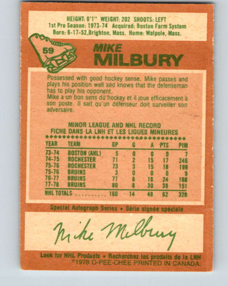 1978-79 O-Pee-Chee #59 Mike Milbury  Boston Bruins  V21681
