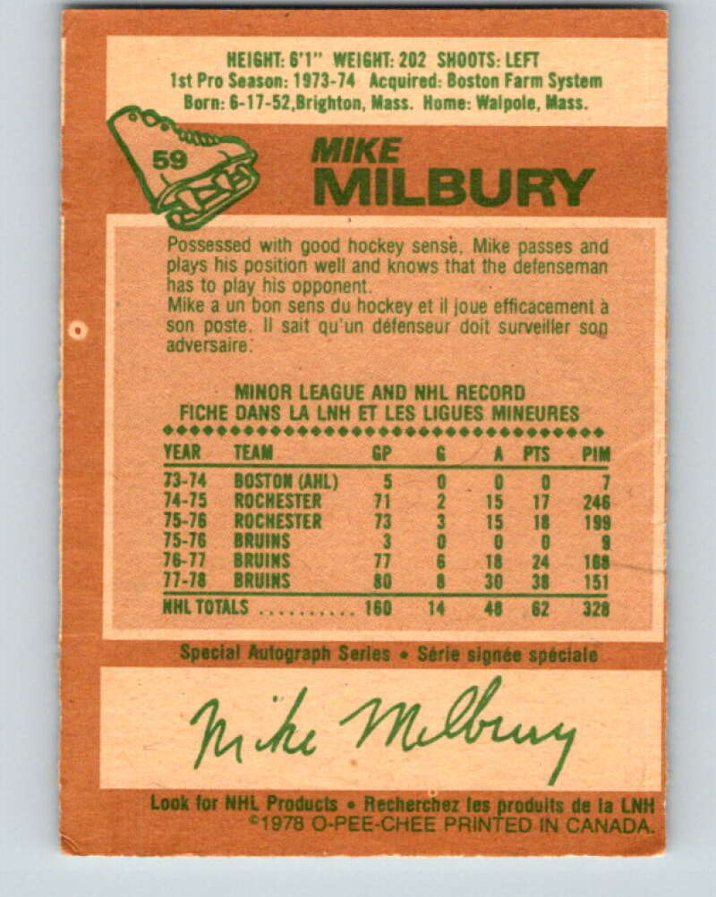 1978-79 O-Pee-Chee #59 Mike Milbury  Boston Bruins  V21683