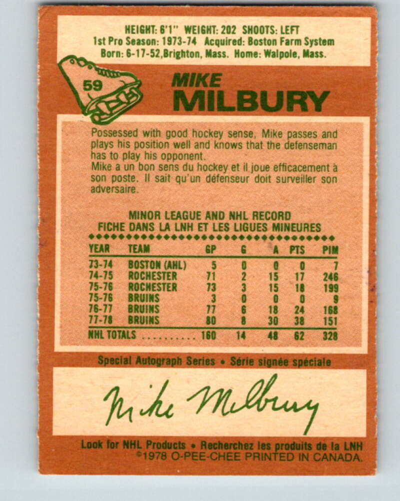 1978-79 O-Pee-Chee #59 Mike Milbury  Boston Bruins  V21684