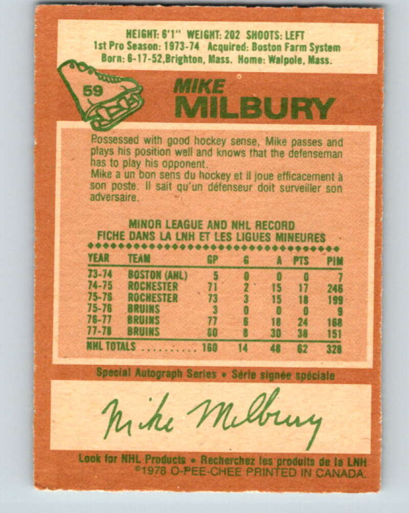 1978-79 O-Pee-Chee #59 Mike Milbury  Boston Bruins  V21686
