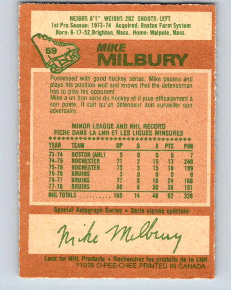 1978-79 O-Pee-Chee #59 Mike Milbury  Boston Bruins  V21687