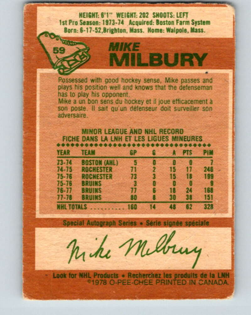 1978-79 O-Pee-Chee #59 Mike Milbury  Boston Bruins  V21692