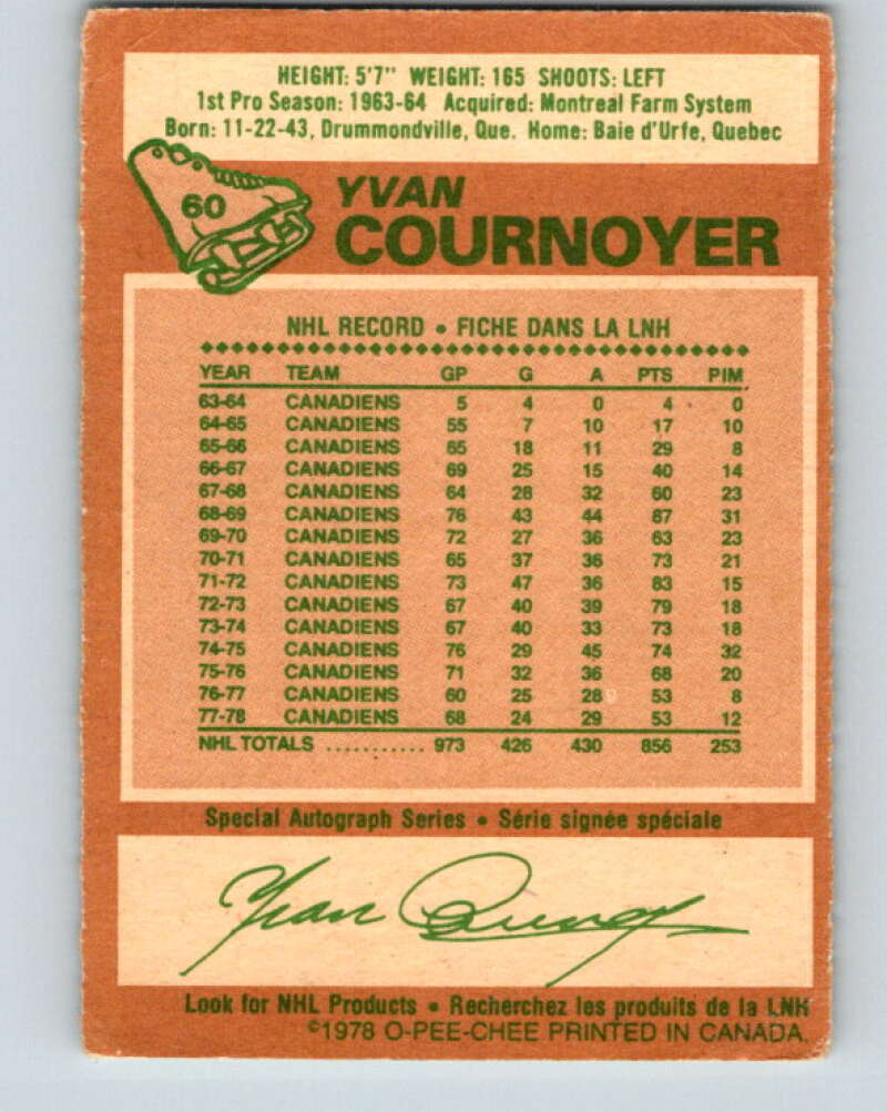 1978-79 O-Pee-Chee #60 Yvan Cournoyer  Montreal Canadiens  V21694