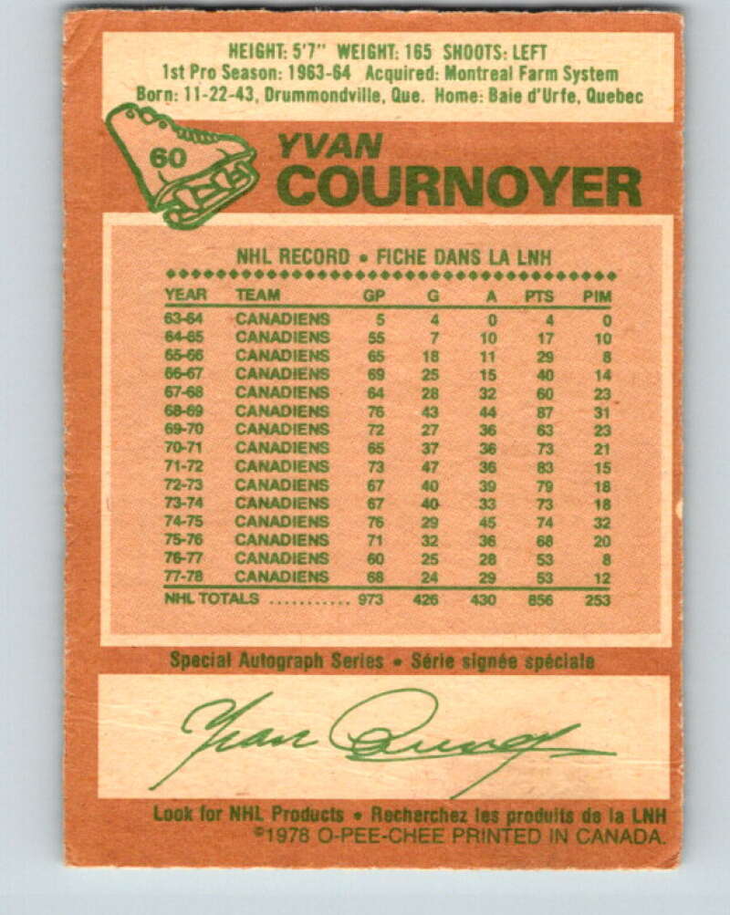1978-79 O-Pee-Chee #60 Yvan Cournoyer  Montreal Canadiens  V21697