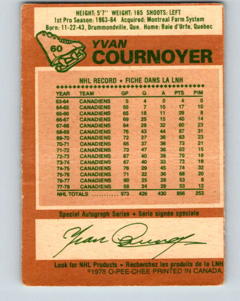 1978-79 O-Pee-Chee #60 Yvan Cournoyer  Montreal Canadiens  V21698