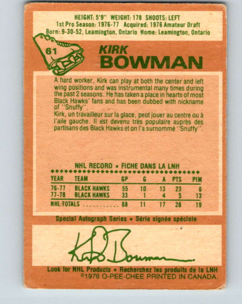 1978-79 O-Pee-Chee #61 Kirk Bowman  Chicago Blackhawks  V21709