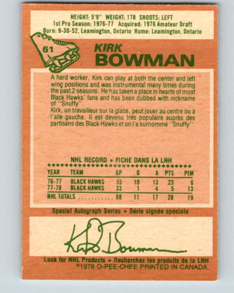 1978-79 O-Pee-Chee #61 Kirk Bowman  Chicago Blackhawks  V21713