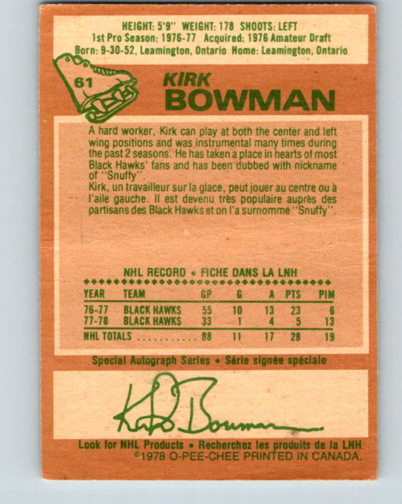 1978-79 O-Pee-Chee #61 Kirk Bowman  Chicago Blackhawks  V21715