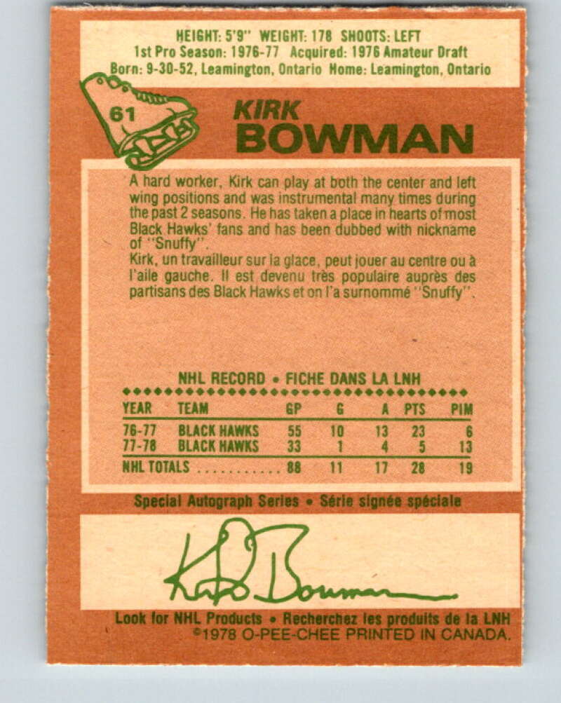 1978-79 O-Pee-Chee #61 Kirk Bowman  Chicago Blackhawks  V21717