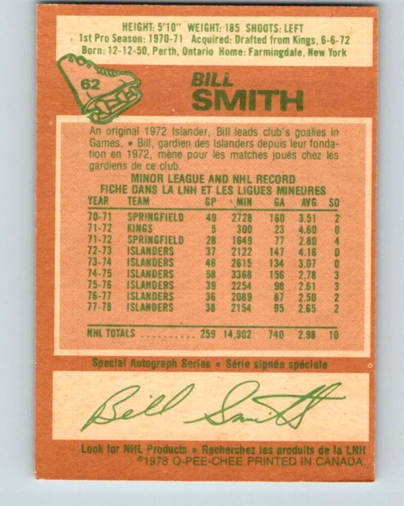 1978-79 O-Pee-Chee #62 Billy Smith  New York Islanders  V21732