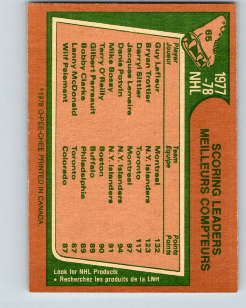 1978-79 O-Pee-Chee #65 Guy Lafleur/Brian Trottier/Darryl Sittler LL   V21762