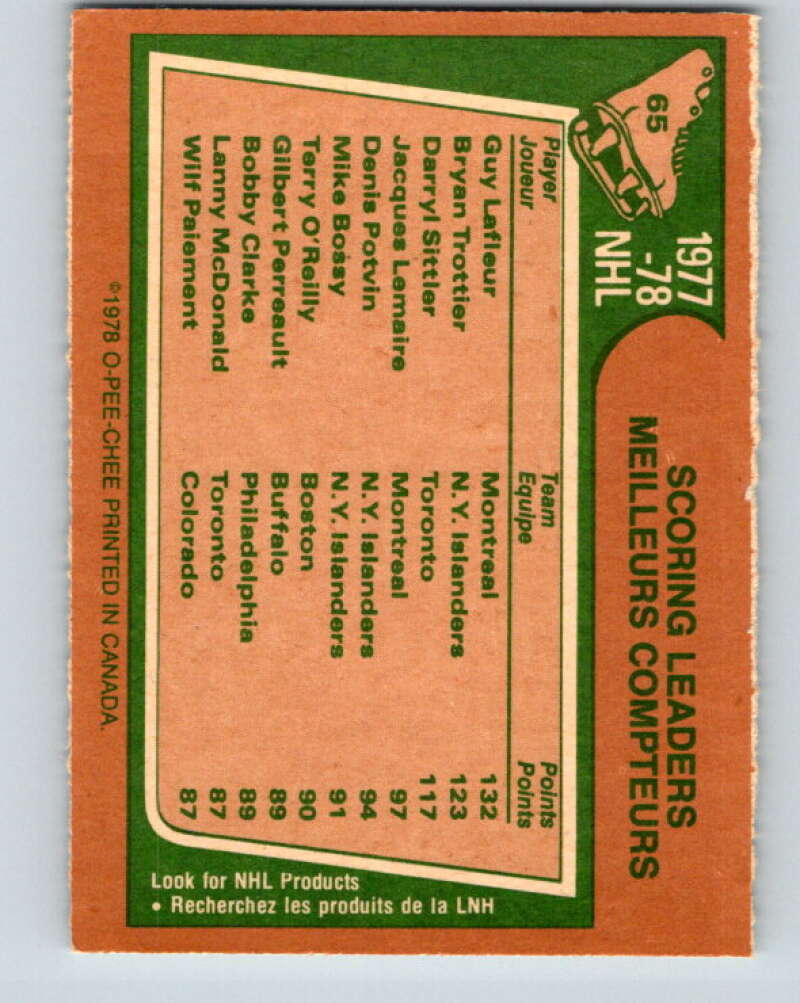 1978-79 O-Pee-Chee #65 Guy Lafleur/Brian Trottier/Darryl Sittler LL   V21765