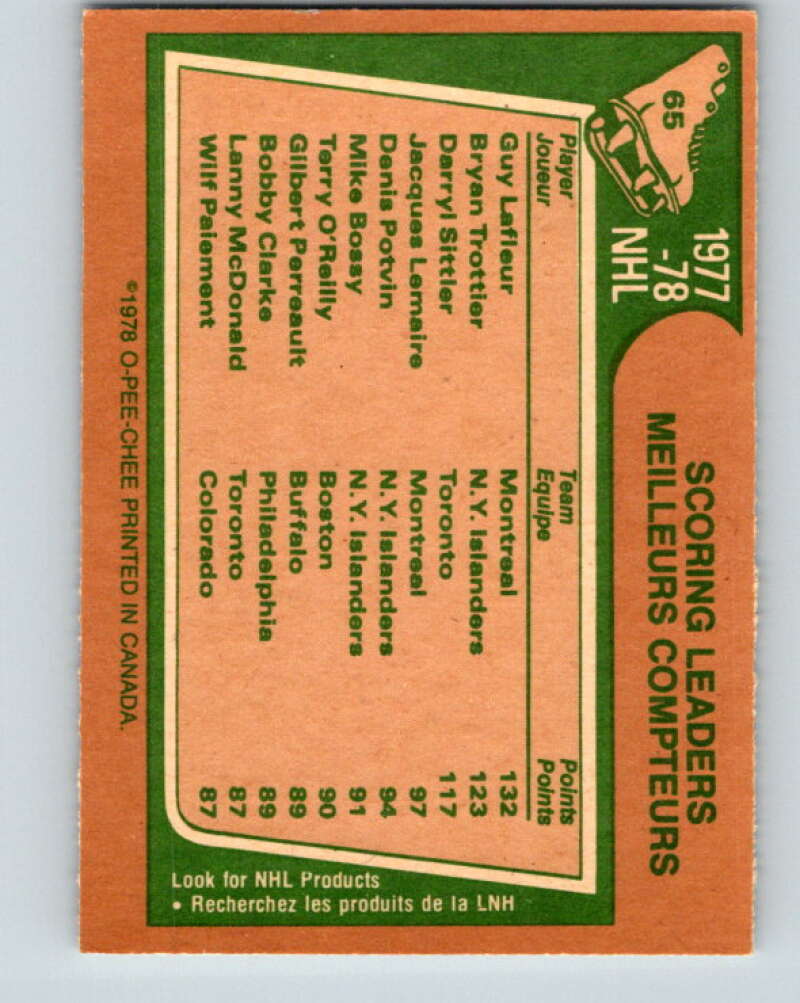1978-79 O-Pee-Chee #65 Guy Lafleur/Brian Trottier/Darryl Sittler LL   V21766