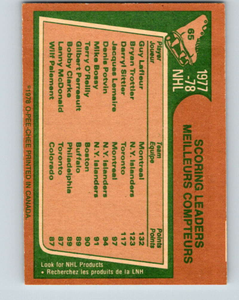 1978-79 O-Pee-Chee #65 Guy Lafleur/Brian Trottier/Darryl Sittler LL   V21768
