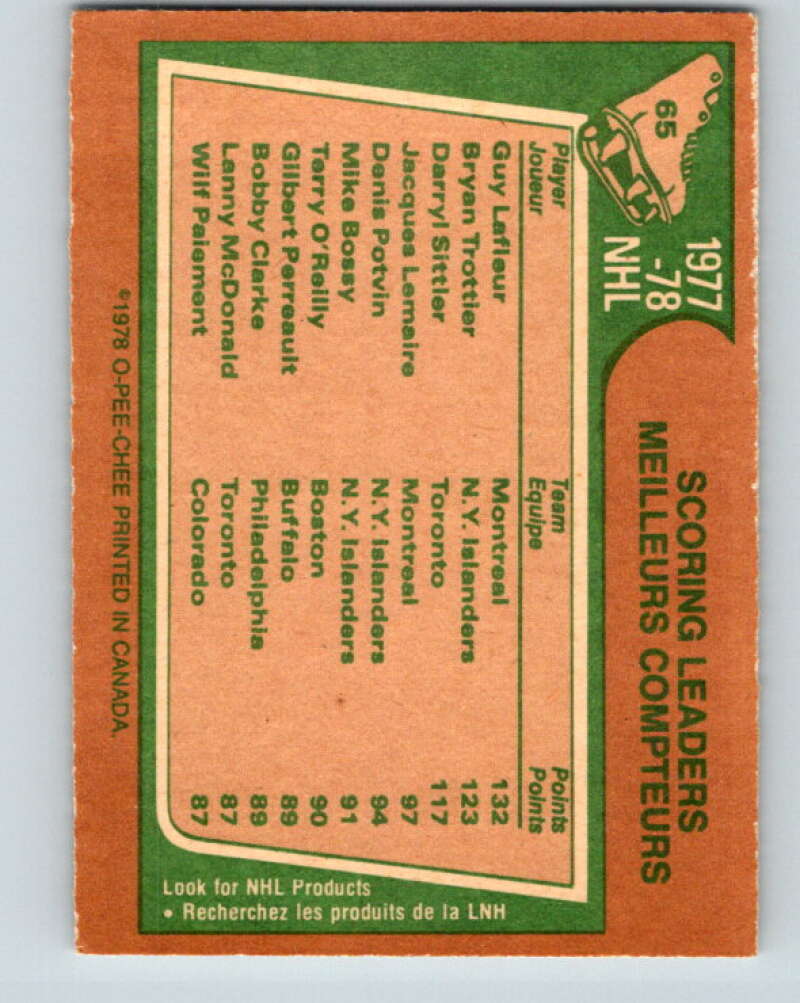 1978-79 O-Pee-Chee #65 Guy Lafleur/Brian Trottier/Darryl Sittler LL   V21770