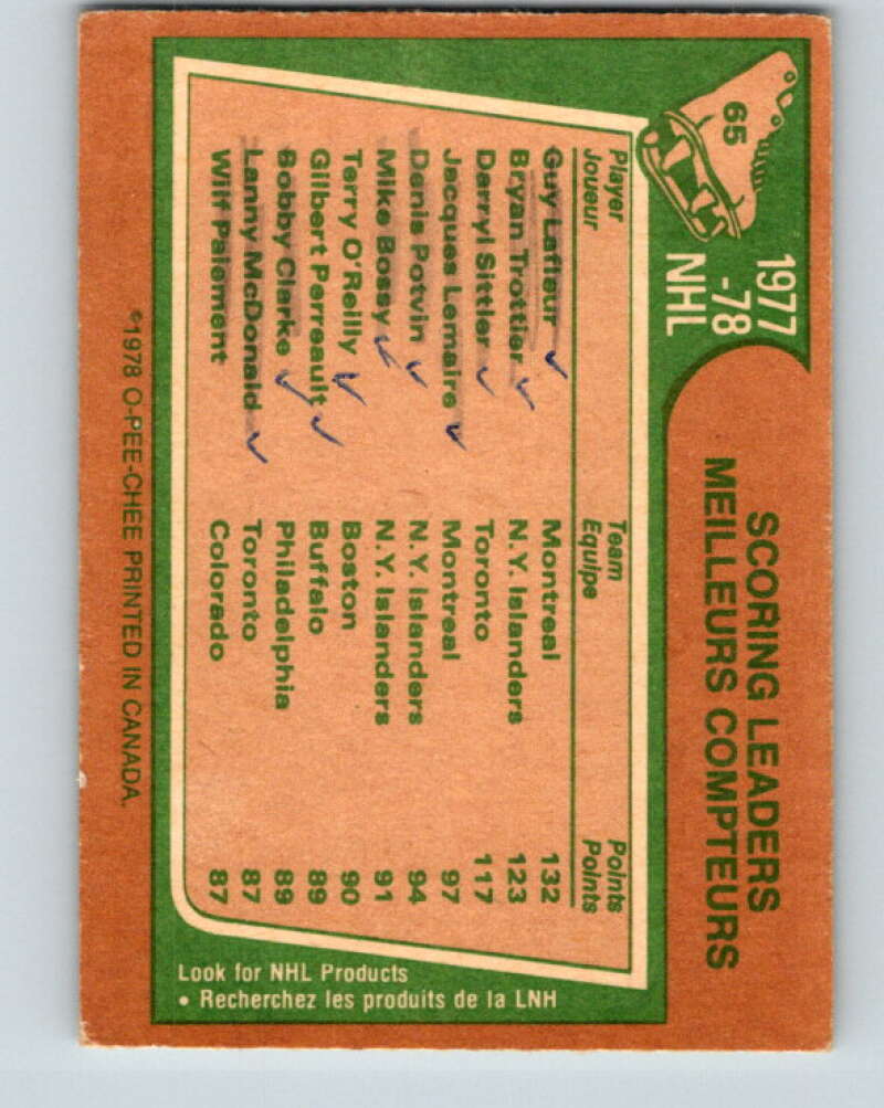 1978-79 O-Pee-Chee #65 Guy Lafleur/Brian Trottier/Darryl Sittler LL   V21771