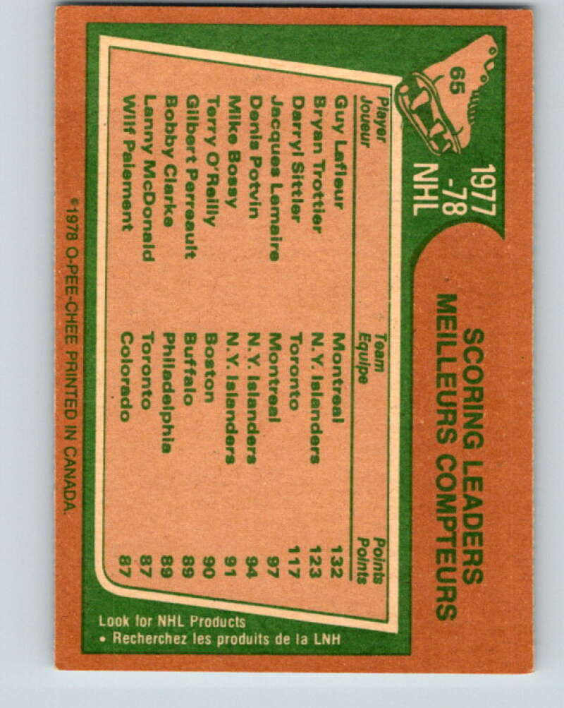1978-79 O-Pee-Chee #65 Guy Lafleur/Brian Trottier/Darryl Sittler LL   V21772