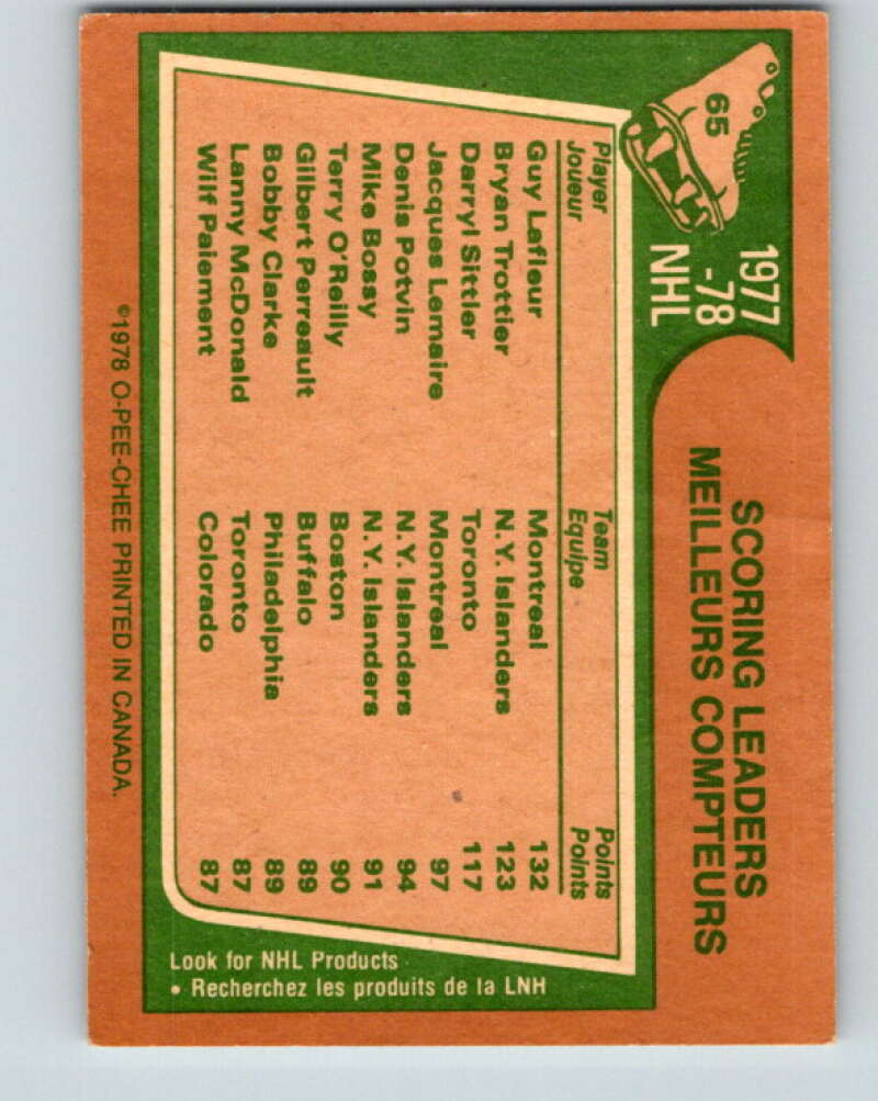 1978-79 O-Pee-Chee #65 Guy Lafleur/Brian Trottier/Darryl Sittler LL   V21773