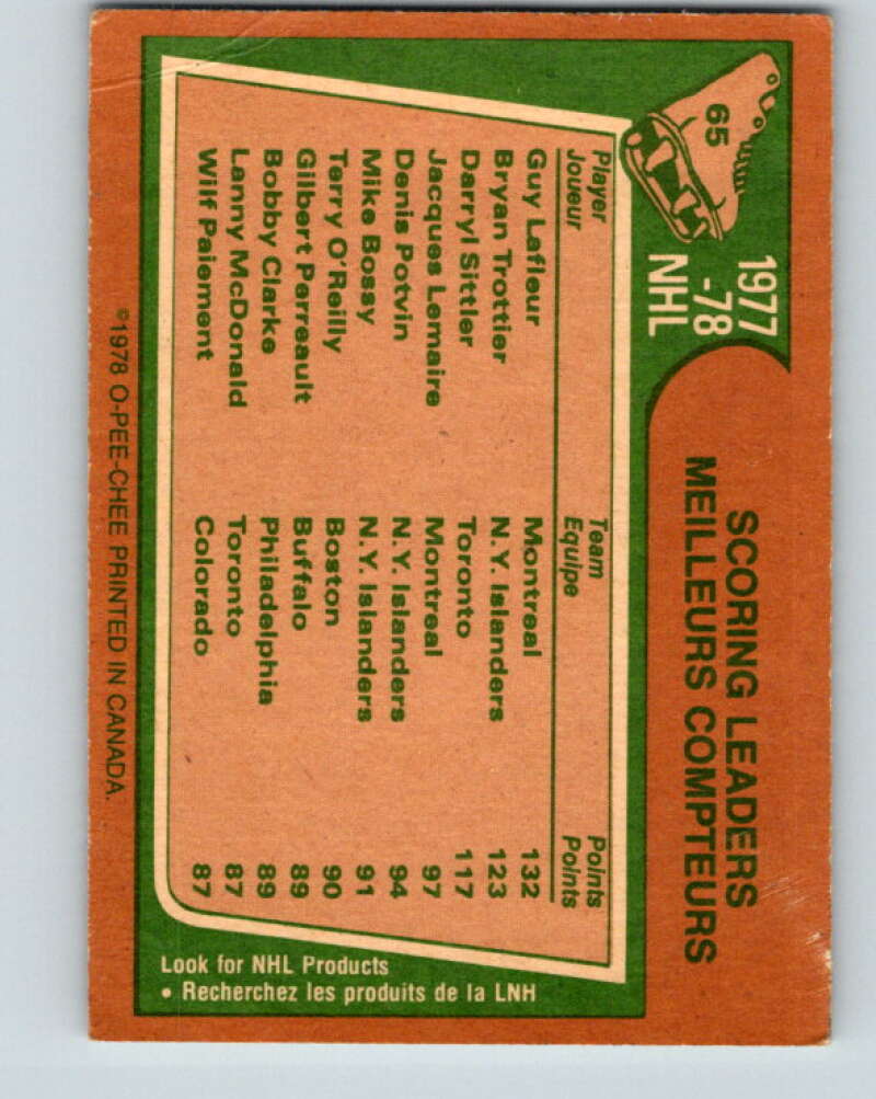 1978-79 O-Pee-Chee #65 Guy Lafleur/Brian Trottier/Darryl Sittler LL   V21774