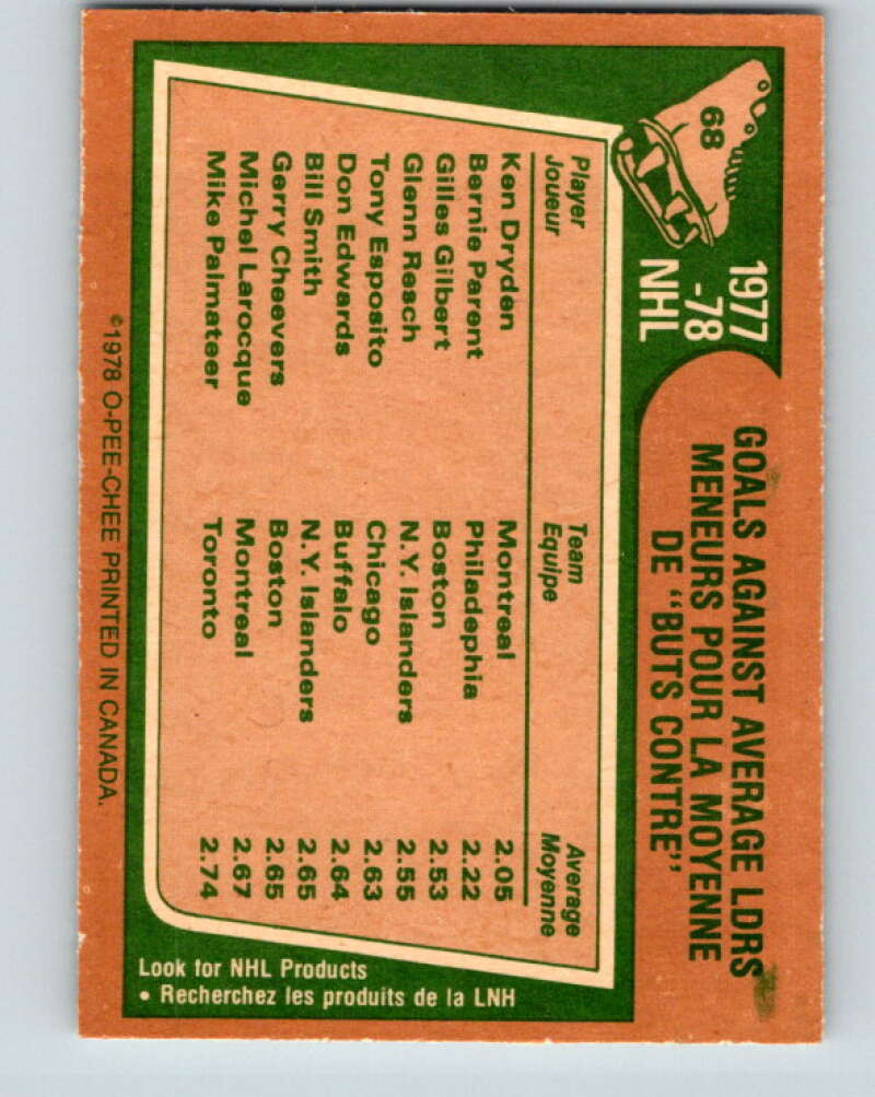 1978-79 O-Pee-Chee #68 Ken Dryden/Bernie Parent/Gilles Gilbert LL   V21814