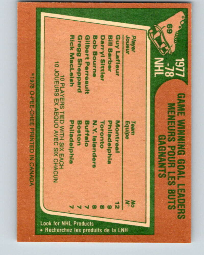1978-79 O-Pee-Chee #69 Guy LaFleur/Barber/Sittler/Bourne LL   V21819