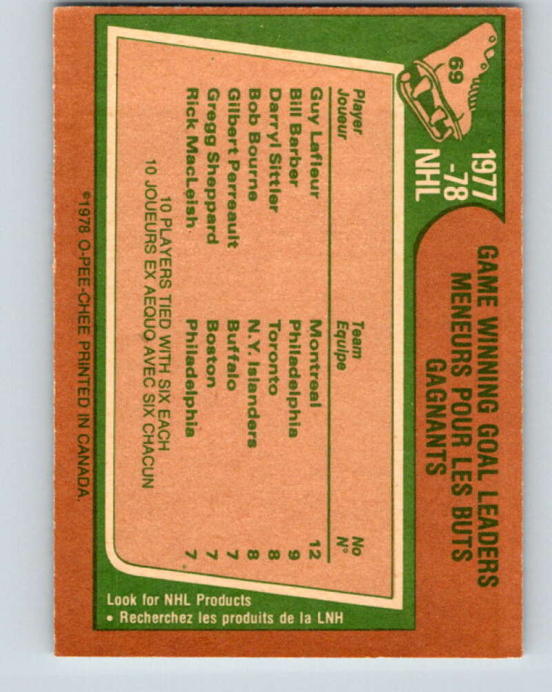 1978-79 O-Pee-Chee #69 Guy LaFleur/Barber/Sittler/Bourne LL   V21820