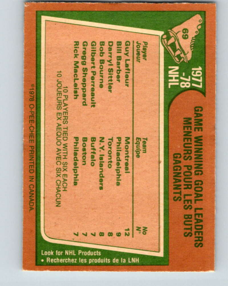 1978-79 O-Pee-Chee #69 Guy LaFleur/Barber/Sittler/Bourne LL   V21824